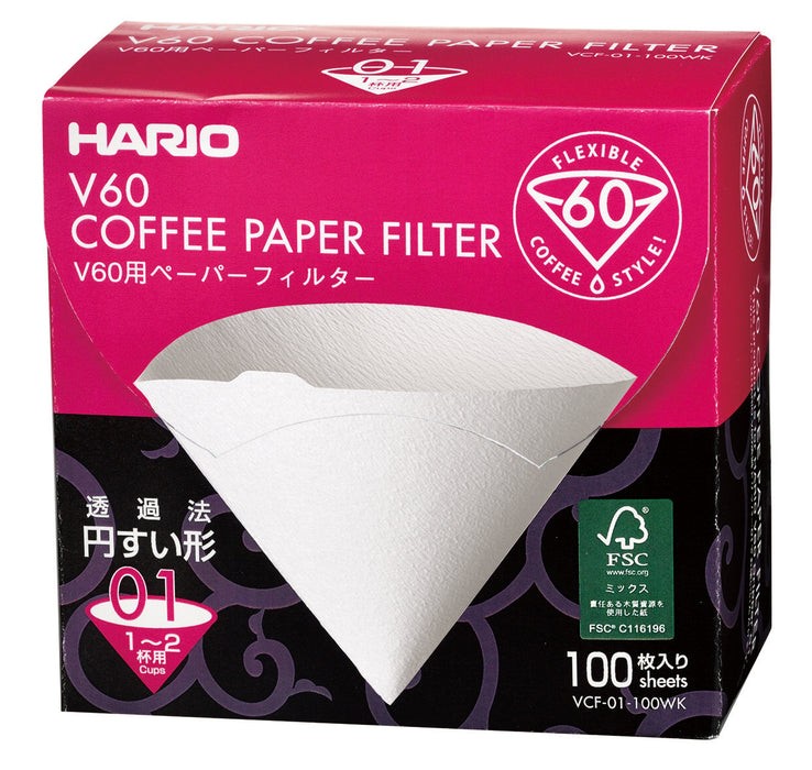 V60 Filter Paper - 01 - 100 stk i kasse - Hvid