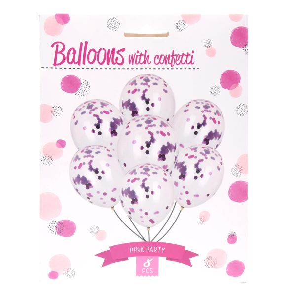 Balloner med konfetti pink 8 stk