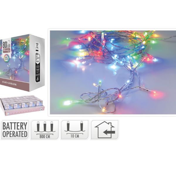 LED-lys 80 stk. batteridrevne flere farver