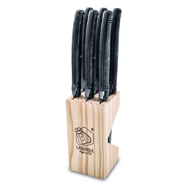 Grillknive Laguiole Sort Stonewash SÆT 6 SdV