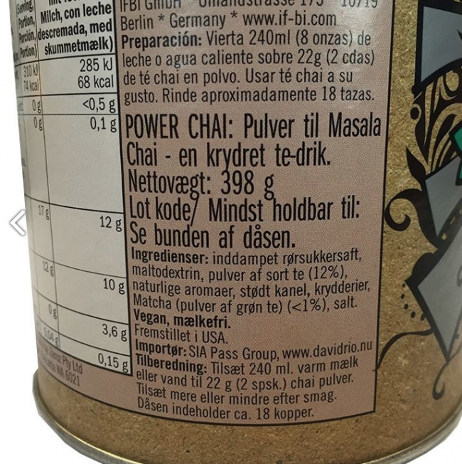 David Rio Power Matcha Chai 398g
