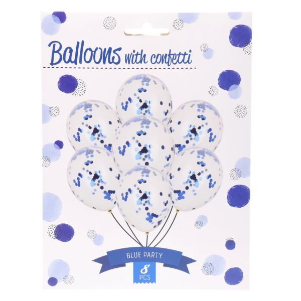 Balloner med konfetti blå 8 stk
