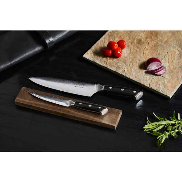 Damascus by Hâws Chef knife 32 cm + Utility knife 24cm G10
