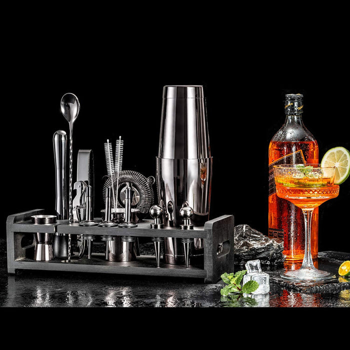 Cocktailshaker sæt med 20 dele med stander - Gunmetal