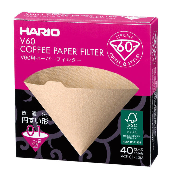 V60 Filter Paper Kaffefilter - 01 - 40 stk - Natural