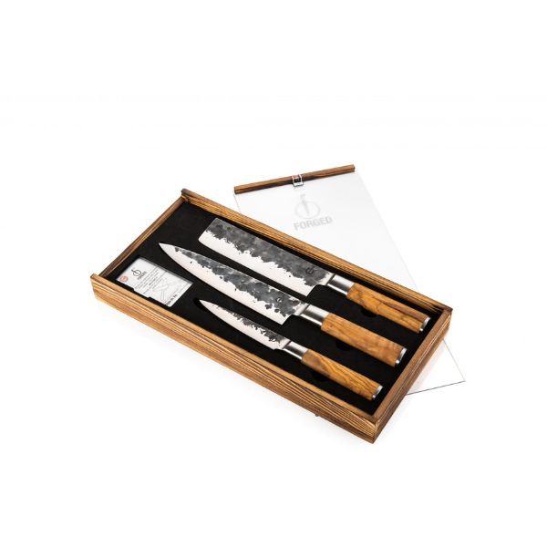 Knive 3-del Smedet Oliven SdV 20/18/13cm