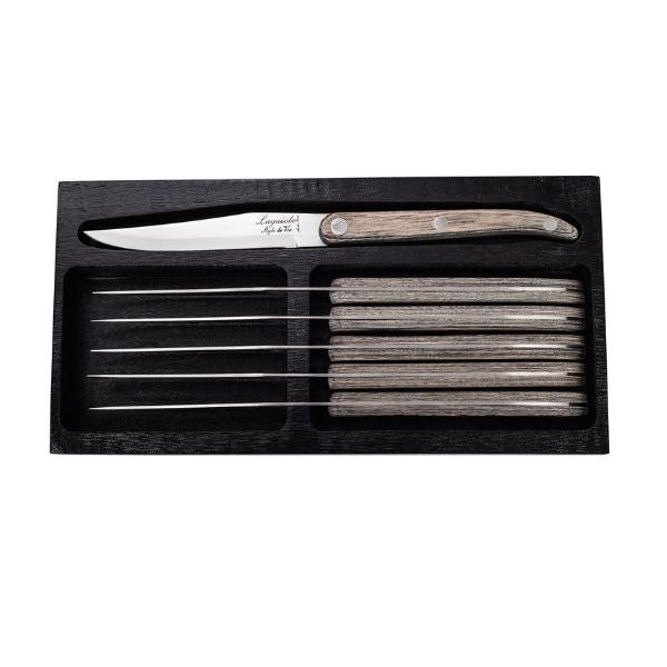 Grillknive Laguiole Grå Pakka glat SÆT 6 SdV