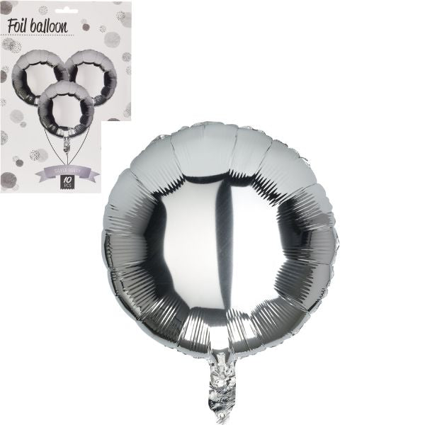 Ballon sølv folie rund 46cm sæt 10stk