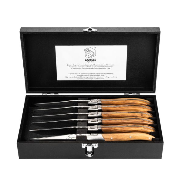 Grillknive Laguiole Oliven træ SÆT 6 SdV