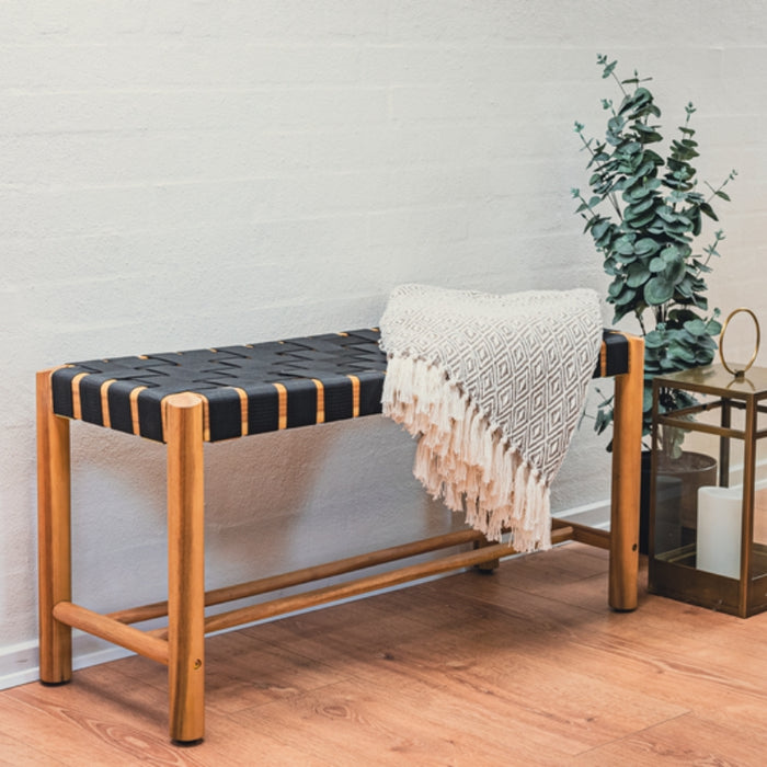 Hâws Nooka bænk sort reb 90x45x33 cm